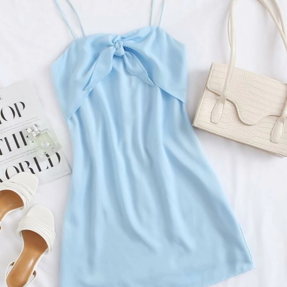 Baby blue front tie dress